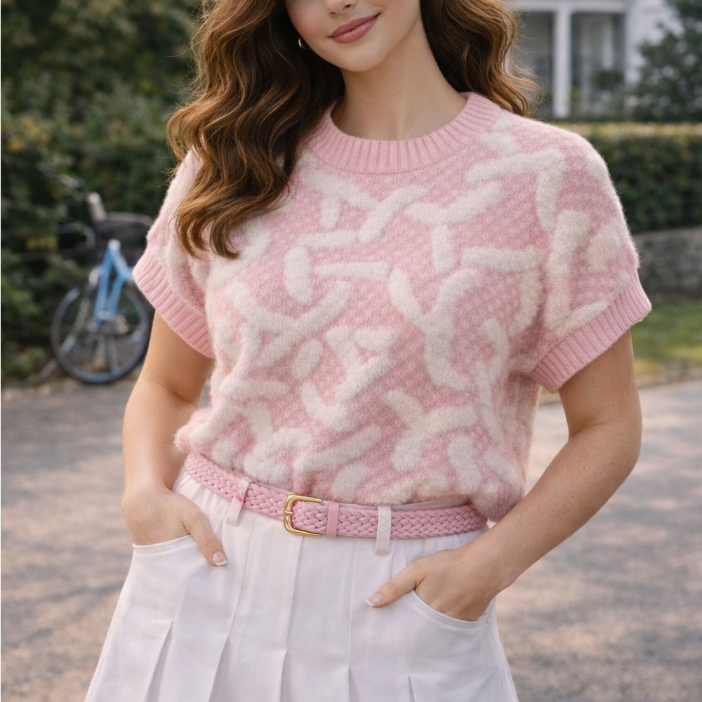 Vintage 80’s Pink Geometric Patterned Women's Sweater Vest